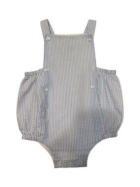MudPie Boys Blue & White Seersucker Button Bubble Romper Size 6-9 Months